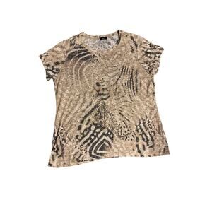 Hannah Size Large P Animal Print Rhinestone Green Burnout T Shirt
